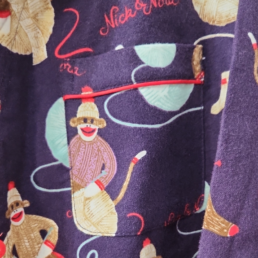 Nick & Nora Knitting Sock Monkey Print Flannel Pajama Set - XXL - Picture 3 of 13